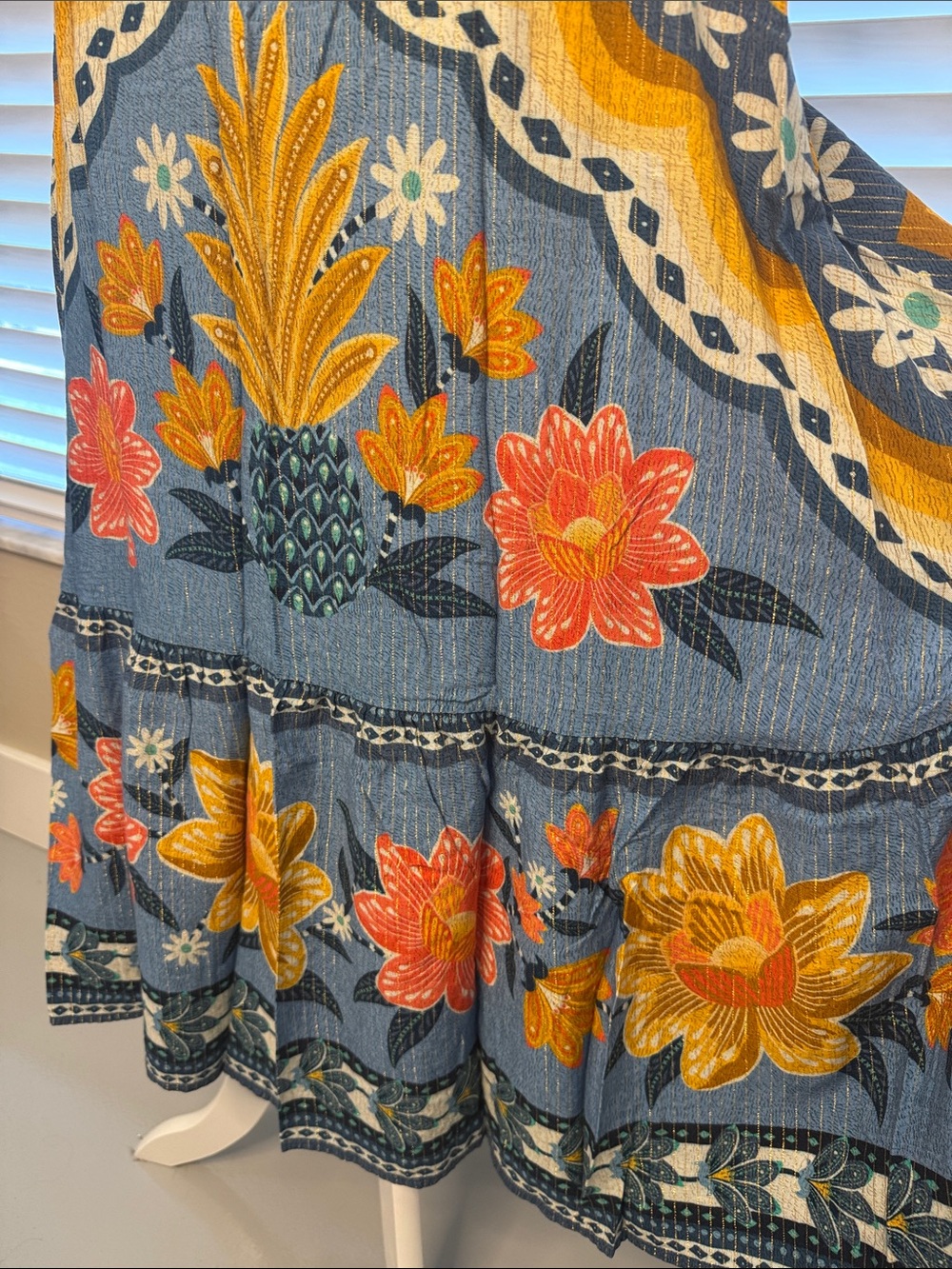 FARM Rio Boho V-Neck Floral Midi Dress in Orange and Yellow - Picture 5 of 5